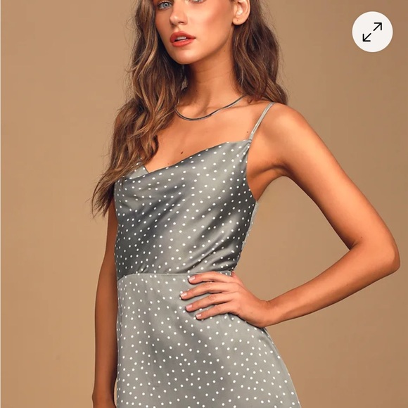 Lulus Dresses & Skirts - Lulu's Gray Polka Dot Satin Dress